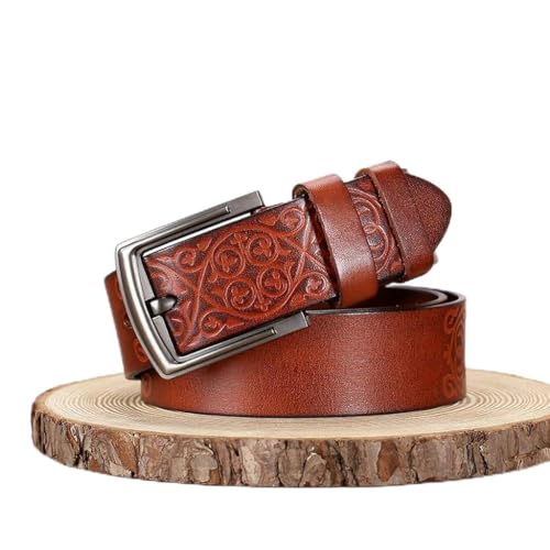 Leather Casual Belt, Durable, Engraved, Pin Buckle, Retro Wide Belt, Trendy with Skirts and Jeans, Men's Gift