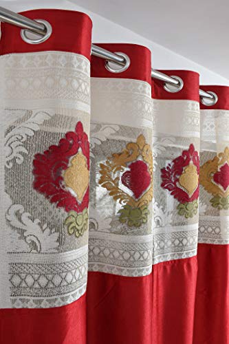 Image of LaVichitra Polyester Door Curtain with Designer Net (7ft, Maroon) -1 Piece