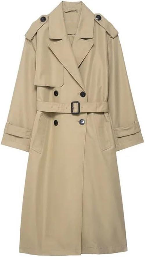 Women's 2026 Autumn/Winter British Style Tie-Down Khaki Long Trench Coat