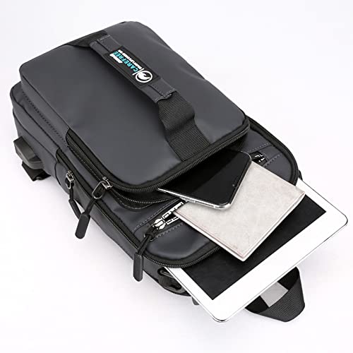 Mochila de ombro multifuncional com carregamento USB de nylon à prova d'água pochete preta para hom