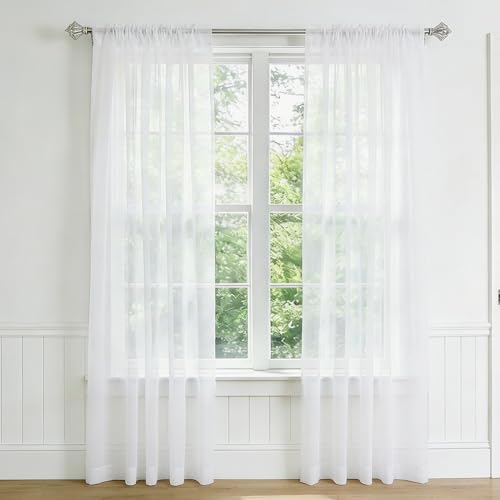 Cortinas de gasa para suavizar la luz solar, pack de 2 paneles blancos de caída larga 2