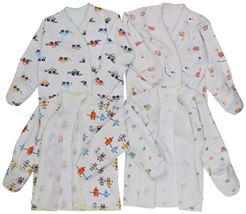 Image of ToBeInStyle Babies' 4 Pack Relaxed Fit Short or Long Sleeve Button Up Kimono Tee Swaddle Shirt
