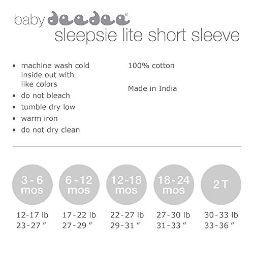 Baby Deedee Short Sleeve Cotton 1 Piece Footless Romper Pajama, 12-18 Months, Heather Gray/Teal #TOP4