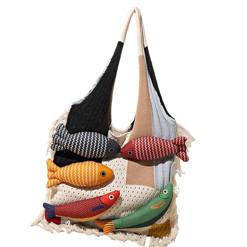 Sac à bandoulière en tricot de poisson mignon pour femme voyage et bureau