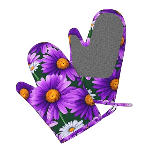 Gants résistants à la chaleur en silicone motif marguerites violettes pour cuisson raffinée