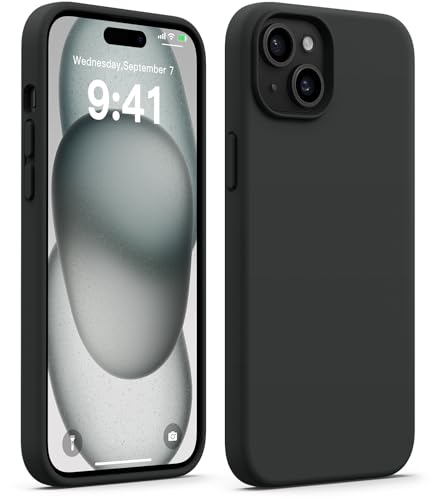 Coque silicone iPhone 15 Plus AOTESIER noire intégrale de 6,7 pouces antichoc