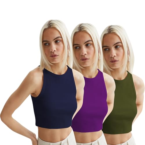 Image of KERI PERRY Tops for Women Crop Top for Women's Tank Activewear Tee Sports Western Casual Cotton Camisole Pack of 3 Combo