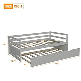 P PURLOVE Twin Size Daybed with Trundle Bed Frame Set Wood Daybed for Living Room, Guest Room, Bedroom 41IGgak2JvL. SS280