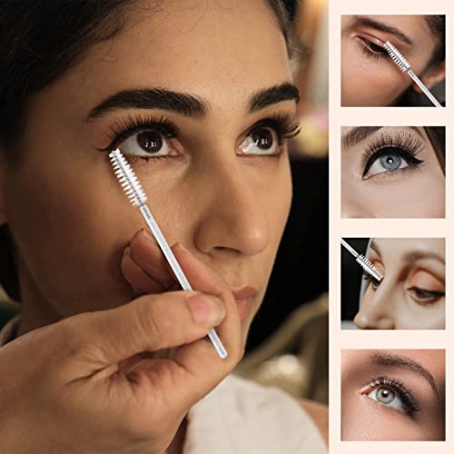 300 Pcs Disposable Mascara Wands, Crystal Spoolies Brush For Eyelash Extensions, Spooly Eyelash Eyebrow Brushes Lash Wand Applicator Makeup Kits (White) #TOP4