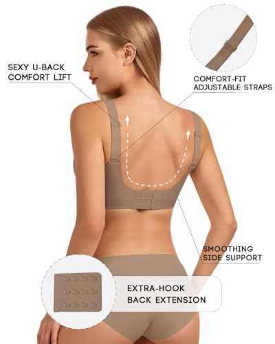 Image of VQJ Women's Full Coverage Jelly Comfort Support Wireless Bra with Breathable V-Mesh, No Underwire Push Up Everyday Bralette