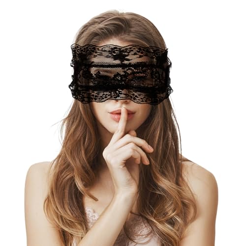 FRESHME Lace Sleeping Eye Mask - Adjustable Blackout Sleep Masks Black Floral Embroidery Comfortable Blindfold Eyes Cover wiht Lace Border for Women Adults Couples Night Time Gift