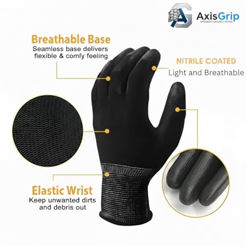 Image of Multipurpose Nylon Anti Cut PU Nitrile Coating Work Safety Gloves Black Pair 24