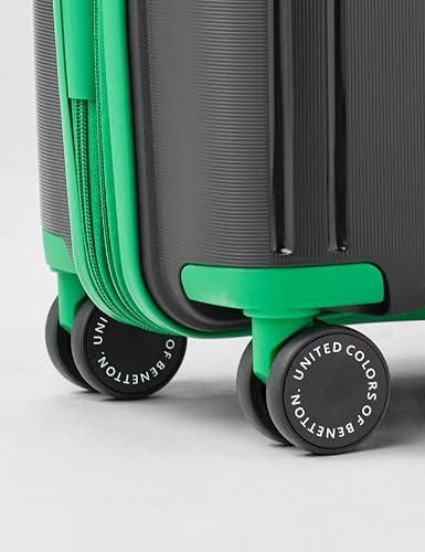 Image of United Colors of Benetton Cabin Hard Luggage Emerald Plus - Black | Carry-On Trolley Bag with TSA Lock | 360 Spinner Double Wheels | Telescopic Handle | PC Shell Suitcase | 55cm | 50L Capacity