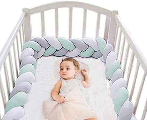 Baby Crib Bumper Plush Nursery Cradle Decor Knotted Braided Junior Bed Sleep Safety Bedside Padded Plush Cushion for Newborn Gift (59 inch)
