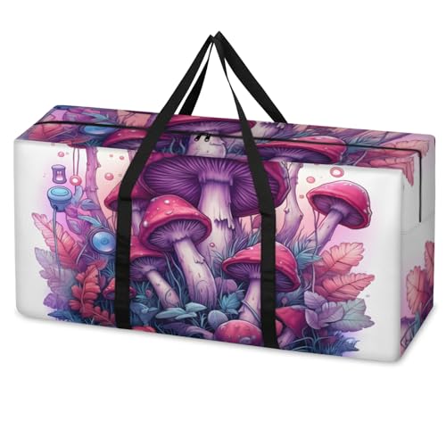 Fantastic Mushrooms Extra Large Moving Bags Heavy Duty Storage Bags Glowing Mushrooms Cloth Wrap Around Handles Double Zipper Reusable Convenient Foldable Storage Tote for Travel Camping Space Save