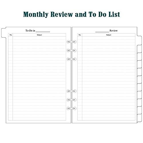 Monthly Planner Refill, Undated Planner Inserts Paper For Refillable A5 Binder Journal Notebook, 12-Month Tabs Stickers, Clear Ruler Bookmark, Contact Pages, Memo Notes #TOP2