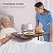 WOTURE Adjustable Overbed Table with Wheels, Bedside Rolling Table, Pneumatic Height Adjustment, Hospital Bed Table on Wheels, Standing Desk, Bedridden & Mobility Needs, Walnut