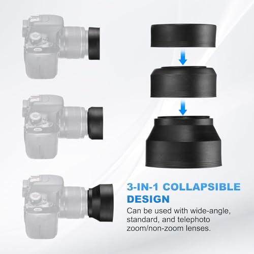 PATIKIL 2 Unidades de Sombrilla para Lente de Cámara de Goma de 49 mm, Plegable en 3 Pasos, Negro, Protector Universal contra el Resplandor con Paño de Limpieza de Fibra y Bolígrafo Limpiador miniatura 3
