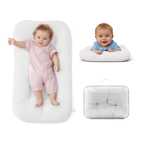 Baby Lounger for Infants Babies 0-12 Months, Bionic Organic Lounger, Soft Cotton Breathable Infant Floor Seats &amp; Loungers for Newborn Baby Shower Gifts (White)