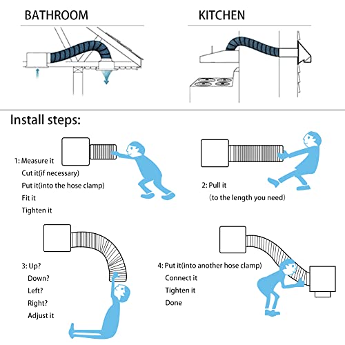 Yijuhou 4 Inch 8Ft Dryer Vent Hose, Aluminum Foil Ducting, Silver Flexible Air Duct With 2 Clamps #TOP5