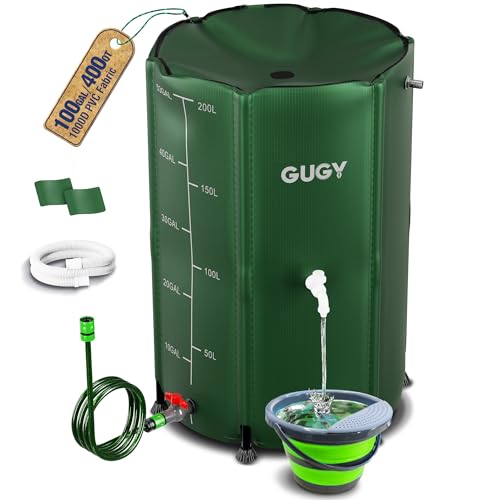 GUGY Barril de Recogida de Agua de Lluvia, Tanque de Almacenamiento de Agua de 53 galones con espigas, recogedor de Lluvia portátil para Recoger Agua de Lluvia del canalón, Sistema de Captura de