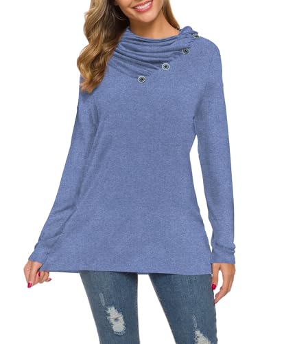 Image of WEACZZY Women's Long Sleeve Shirts Button Cowl Neck Casual Loose Tunic Tops Blouse Dressy Fashion 2026