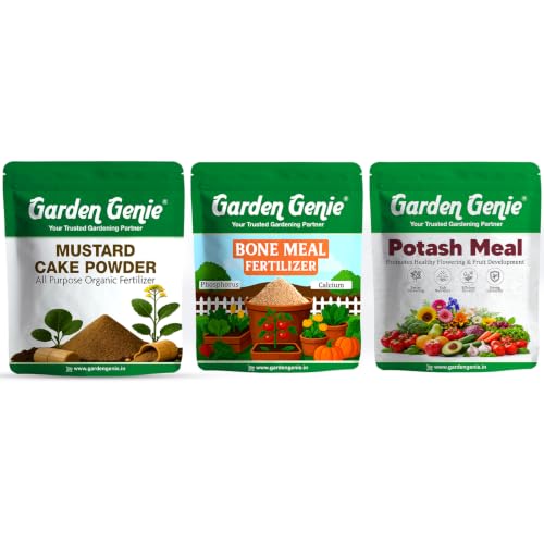 Image of Garden Genie Plant Nutrient Combo (NPK), 2 Kg | Mustard Cake Powder (N) + Bone Meal Powder (P) + Potash Meal (K) Combo | Slow Release NPK Fertilizers for Growth, Root Strength & Bloom Support