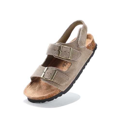 Toddler Sandals Boys Girls Cork Footbed Sandals Kids Adjustable Back Strap Slippers Double Buckle Slide Beach Shoes for Indoor Outdoor