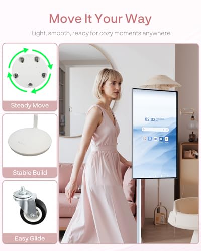 Image of SYLVOX 32 inch Portable Tablet on Wheels, Smart Touchscreen Monitor, Standbyme-Style, Android 14, 10,000mAh Battery (4-5H), 1080P, 8GB RAM 128GB Storage, Full Swivel, Google Play, White