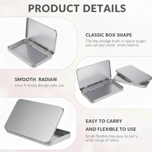 Image of Geiserailie 2 Pack Rectangular Metal Tin Box with Lid Metal Hinged Lid Tin Mini Paint Storage Box Empty Container Storage for Watercolor Jewelry Pen Candy Craft Organizer 7.0 x 4.2 x 0.6'' (Sliver)