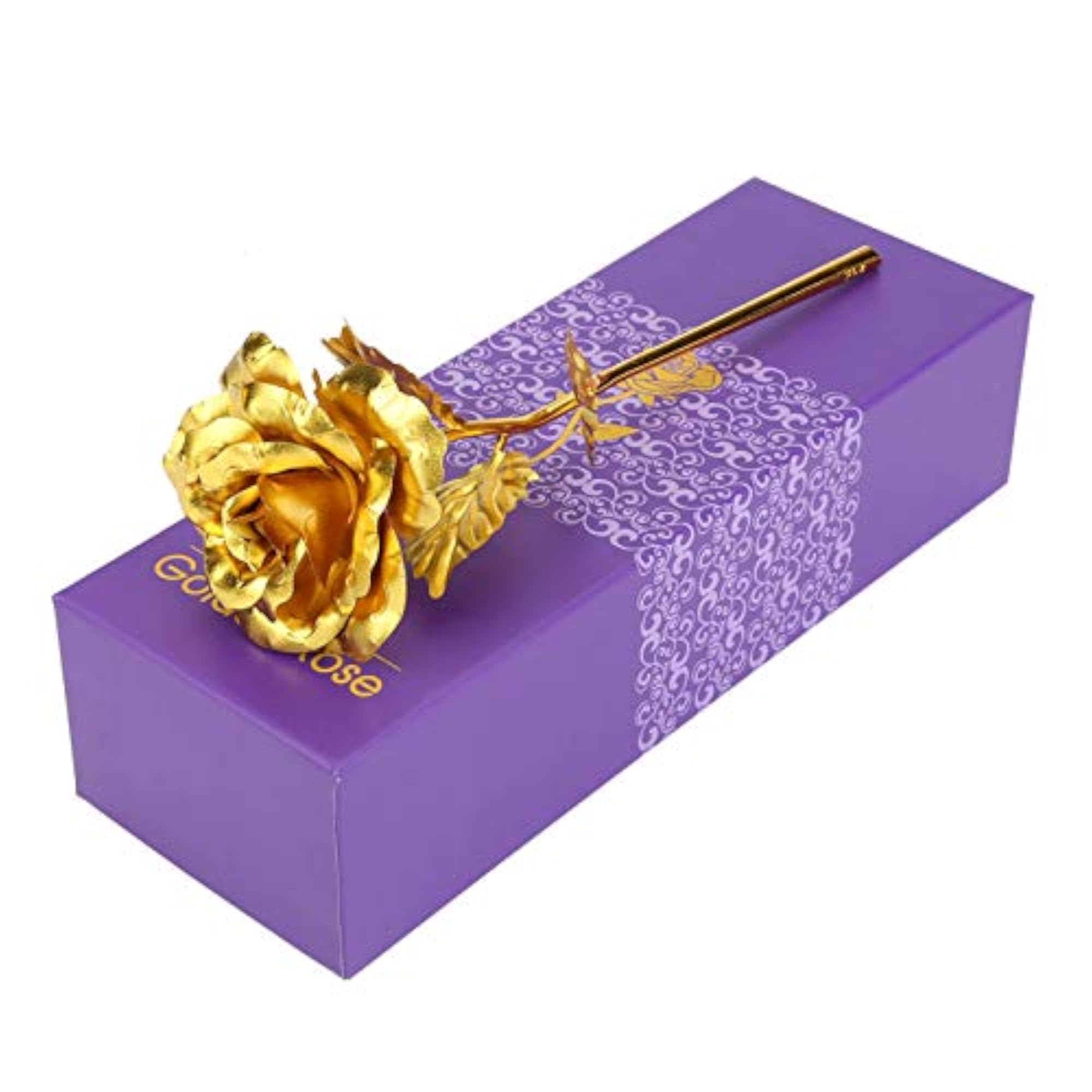 Gold Forever Preserved Rose, Long Stem Dipped Gift