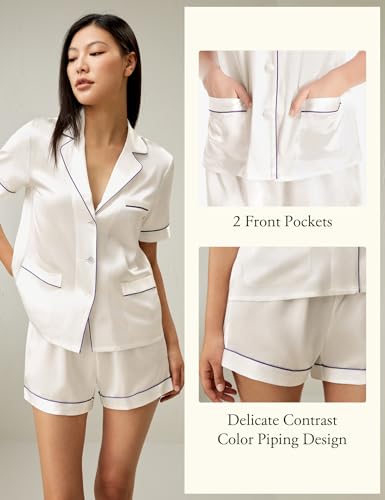 LilySilk Silk Pajamas Women Summer Contrast Piping 100% Mulberry Silk Pjs Set Ladies Sleepwear 2pc4