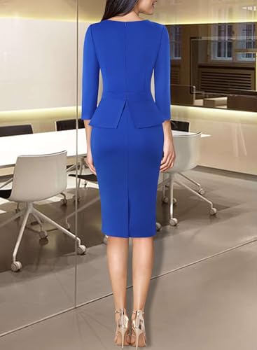 Image of VFSHOW Womens Wear to Work Front Zipper V Neck Peplum Business Office Church Flattering Pencil Sheath Dress