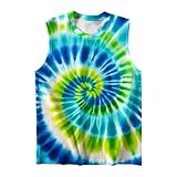 DMPROD Kids Blue Green Tie Dye Shirt Size 5-6 Years Sleeveless T Shirts Children Tank Tops Hippies Senior Tees for Boys Girls
