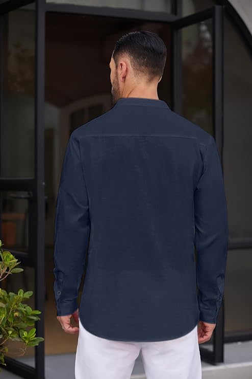 Image of FINIVO FASHION Men's Straight Fit Cotton Blend Kurta with Foldable Sleeves & Formal Collar - Solid Color, Pack of One