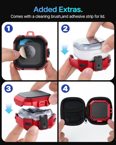 Image of Meyaar Safety Lock Case for Samsung Galaxy Buds 4 Pro /for Galaxy Buds 4 Case (2026) [Compatible with MagSafe] with Cleaning Kit & Keychain, (Red)