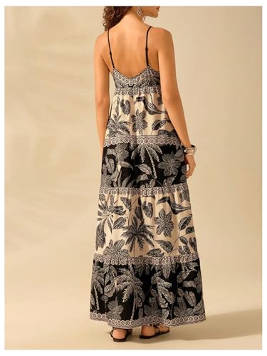 Image of SHENHE Women's Summer Tropical Maxi Sundress Tiered Ruffle Hem Spaghetti Strap Boho Dresses