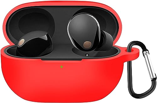 ELYBYYLE for WF-1000 XM5 ケース ソニー ワイヤレス イヤーホン WF-1000 XM5用シリコン保護ケース キズ防止 耐衝撃 防水 防塵 紛失防止 装着充電可能 保護ケース(レッド)
