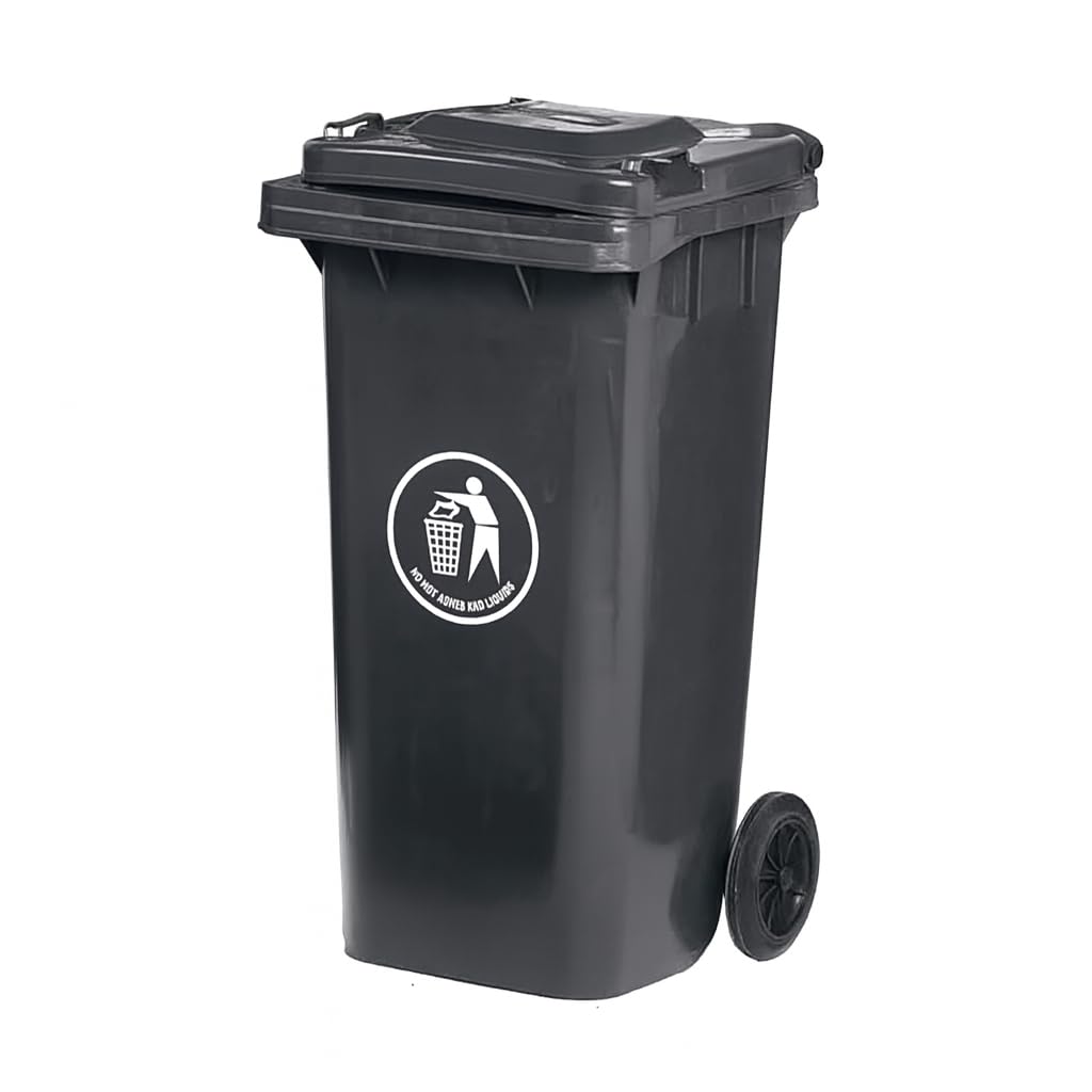 BURAKH Recycling Wheelie Bin Dustbin Rubbish Waste Trash Kitchen Home Office 100L 120L EN840 | Outdoor Rubbish Waste with Wheels | Recycling Food Dustbin (Black, 100L) — image 1