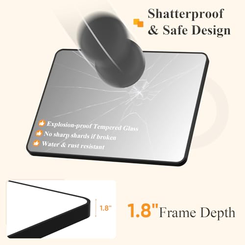 Image of NEWBULIG 30X48 Inch Bathroom Mirror, Rectangle Wall Mirror with Rounded Corners, Black Vanity Mirrors for Bathroom Sink with Metal Frame for Bedroom, Entryway, Hangs Horizontally or Vertically