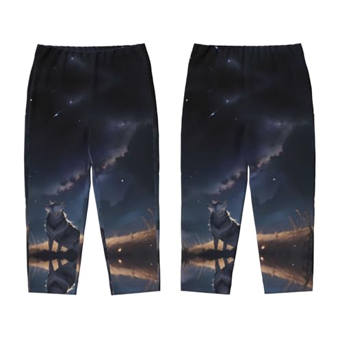 Pajama Pants Pajama Bottoms with Elastic Waistband Sleepwear Lounge Pants, Cool Wolf Starry Sky3