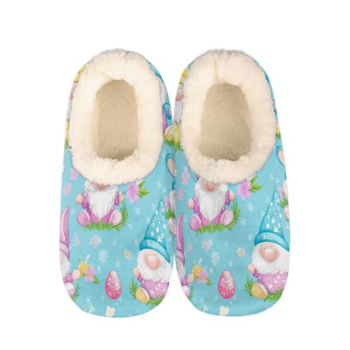 Easter Gnomes Colorful Eggs Slippers for Women Slipper Socks Soft Fuzzy House Slippers Shoes for Indoor Bedroom, Winter Cozy Christmas Gifts