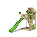Produktbild FATMOOSE Spielturm Klettergerüst HappyHome mit apfelgrüner Rutsche, Spielhaus mit Sandkasten, Leiter & Spiel-Zubehör