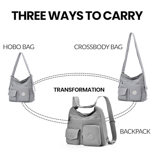Image of Hobo Purse for Women, Nylon Crossbody Shoulder Handbag Convertible Backpack | Waterproof fabric, built-in anti-theft RFID pocket, multipurpose daily casual handbag