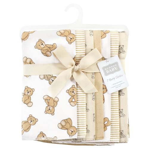 Image of Hudson Baby Unisex Baby Cotton Poly Flannel Burp Cloths, Teddy Bears 7 Pack, One Size