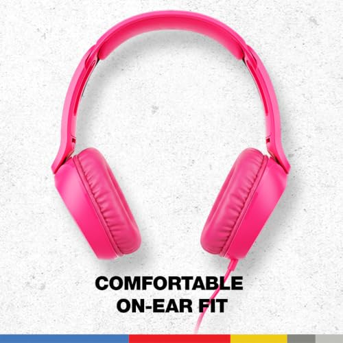 Image of Skullcandy Icon 180 Wired Headphones, Built-in 85dB Volume Limiter, Comfortable On-Ear Fit, Adjustable Headband, Convenient for Travel with 3.5mm AUX Plug, in-Line Microphone - Crazy Pink