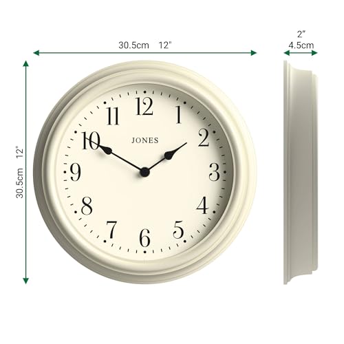 Jones Clocks® Venetian wall clock | Classic round clock | 30cm | Pale cream | Arabic numerals | Traditional design ideal for kitchen, living room or bedroom