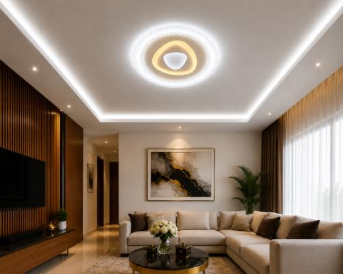 Image of FILLISKA Aluminium Luxurious 3 in 1 Led Ceiling /Wall Chandelier Light with 3 Step Colour Changing Function (Acrylic White-629-3)