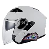 Bluetooth-Motorradhelm, Retro-Jethelm Mit Doppelter Sonnenblende, 3/4-Motorradhelm, ECE-Geprüfter Halbhelm Für Männer Und Frauen, Erwachsene, Moped-Roller E,M=57-58CM