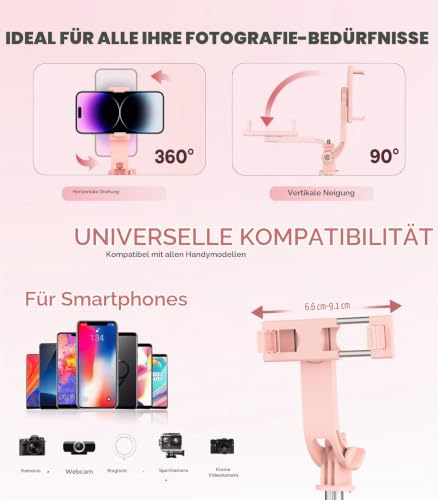 RISEOFLE 180cm Handy Stativ & Selfie Stick, Aluminium Integriertes Ausziehbares Stativ für Smartphone… – Ansicht 5